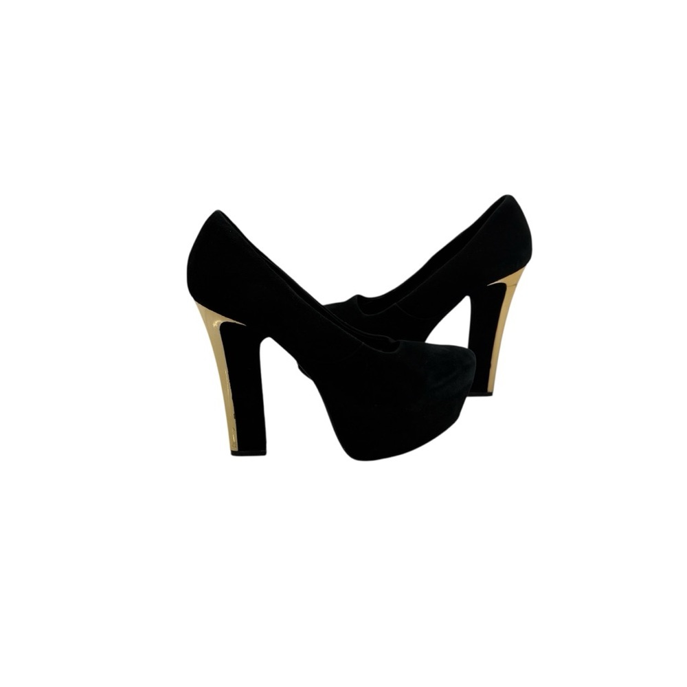 Theyskens' Theory Black Platform Elegant Gold Detail Heels Size 37 1/2 Women’s